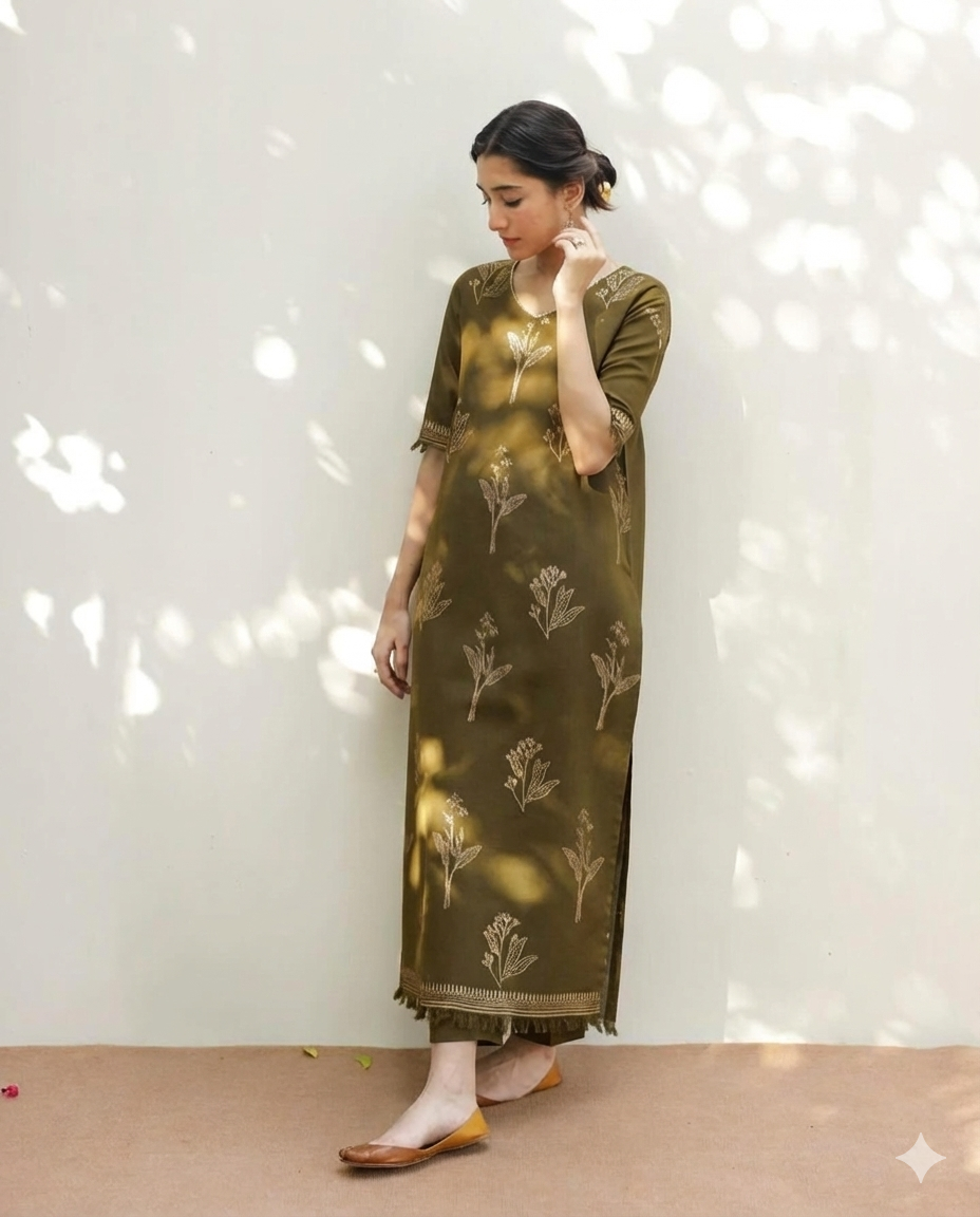 Green Aura 3-Piece Stitched Suit
