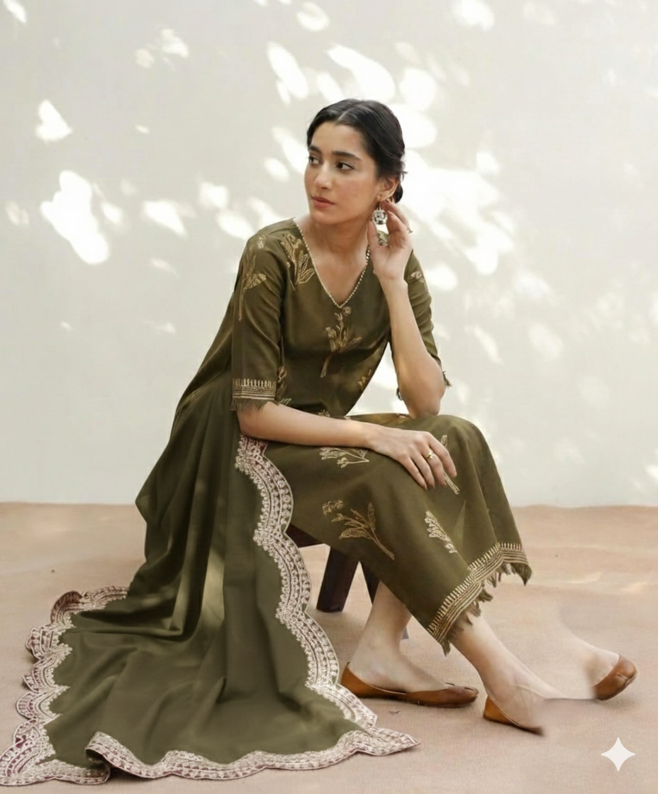 Green Aura 3-Piece Stitched Suit