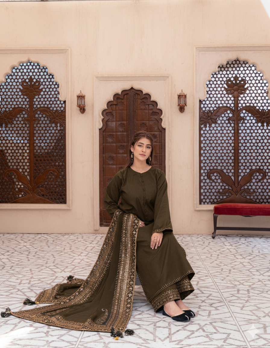 Tabacco Mystique – Luxury Embroidered Suit for Women