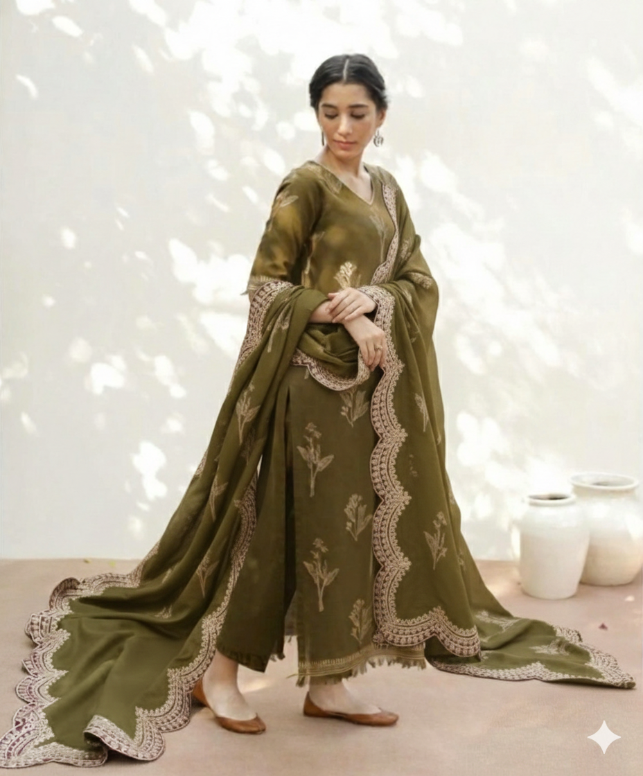 Green Aura 3-Piece Stitched Suit