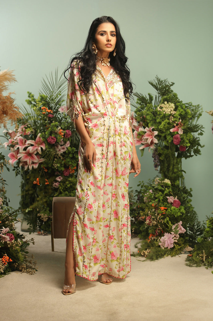WHITE PRINTED KAFTAN