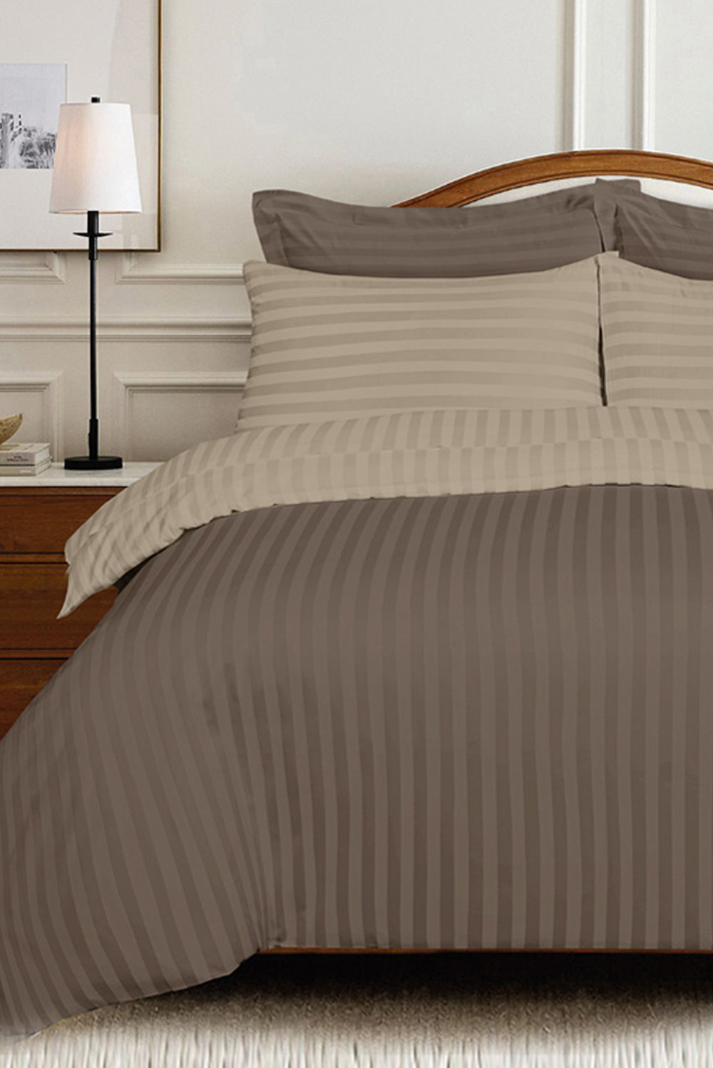 Doe Skin and Ginger Snap Luxury Stripe Quilt Cover Set