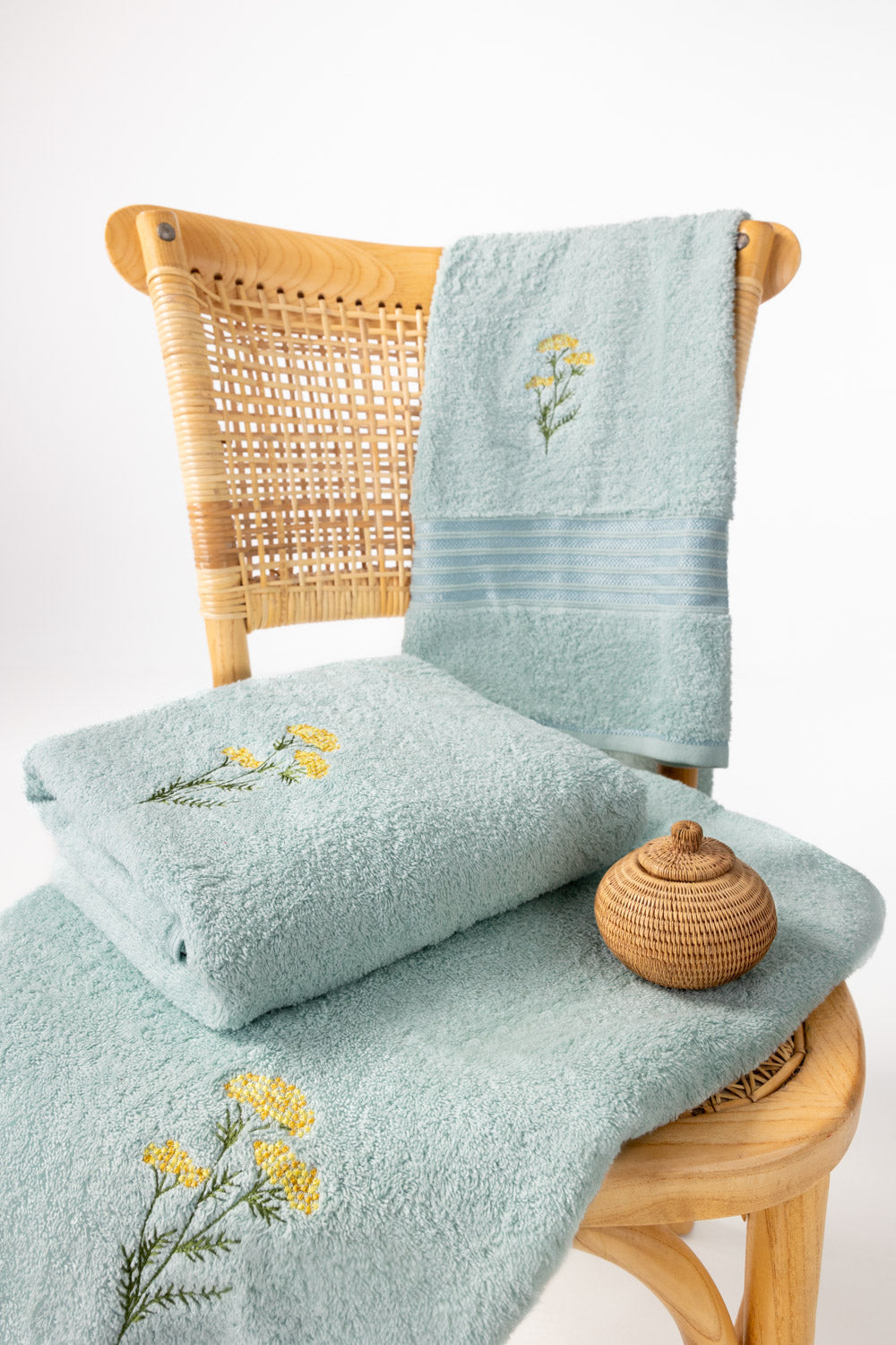 Glass Blue 3Pcs Embroidered Towel Set