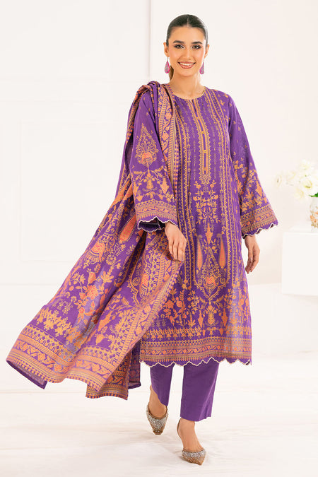 3 Piece Gold Printed Khaddar Suit with Dupatta