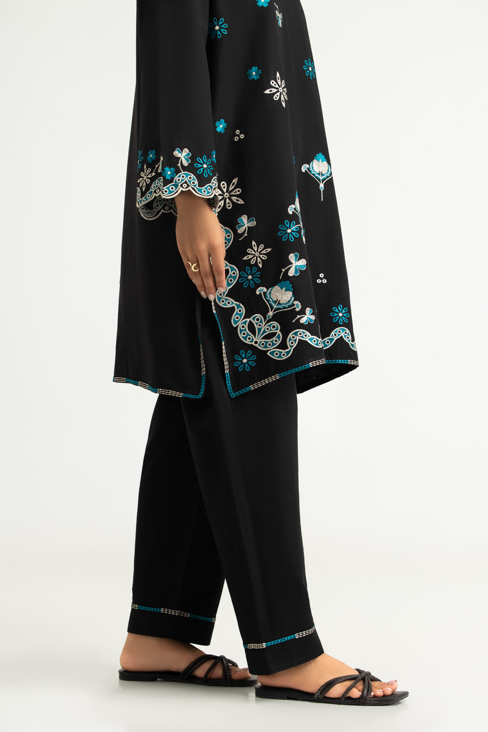 Gold Slub Embroidered Co-Ord Set