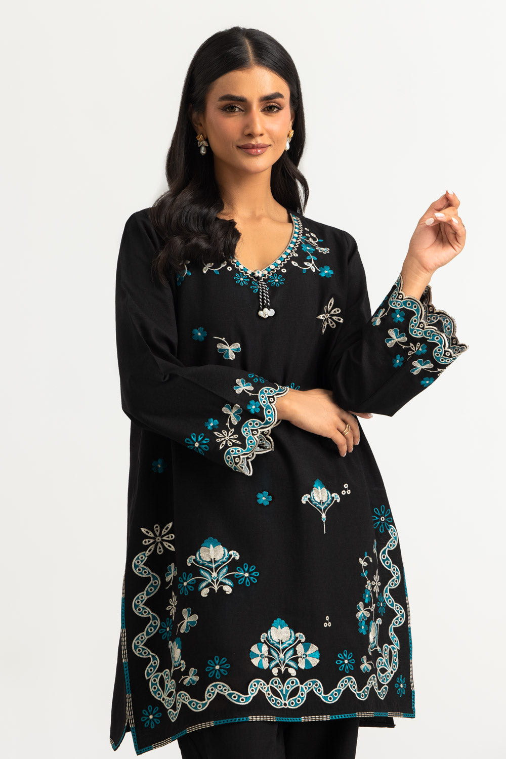 Gold Slub Embroidered Co-Ord Set