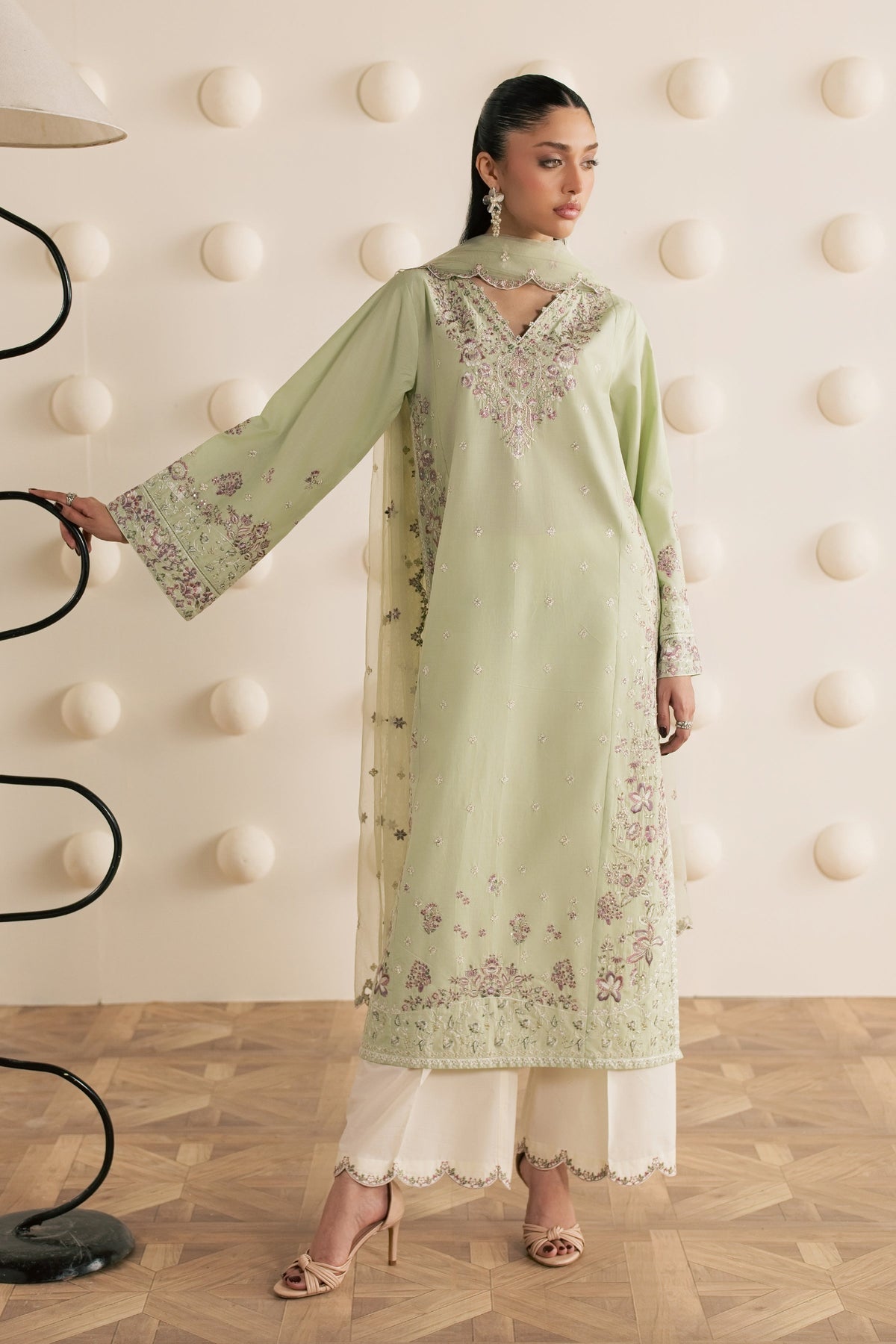 Green Dust 3Pc - Embroidered Cambric Pret
