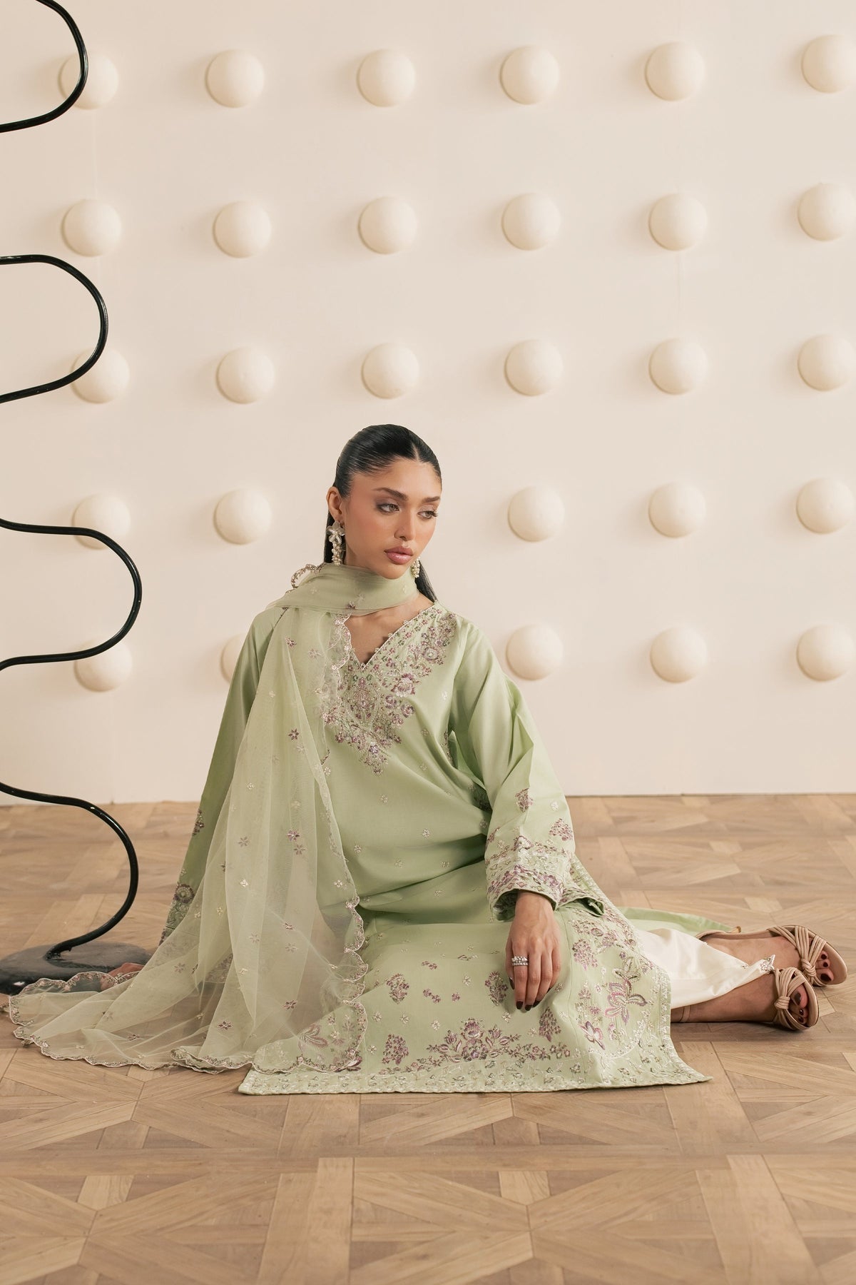 Green Dust 3Pc - Embroidered Cambric Pret