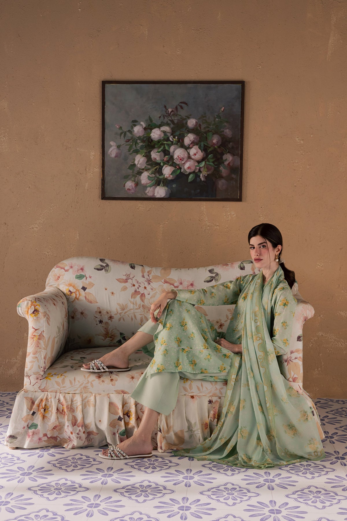 Green Glaze 3Pc - Printed Lawn Dress