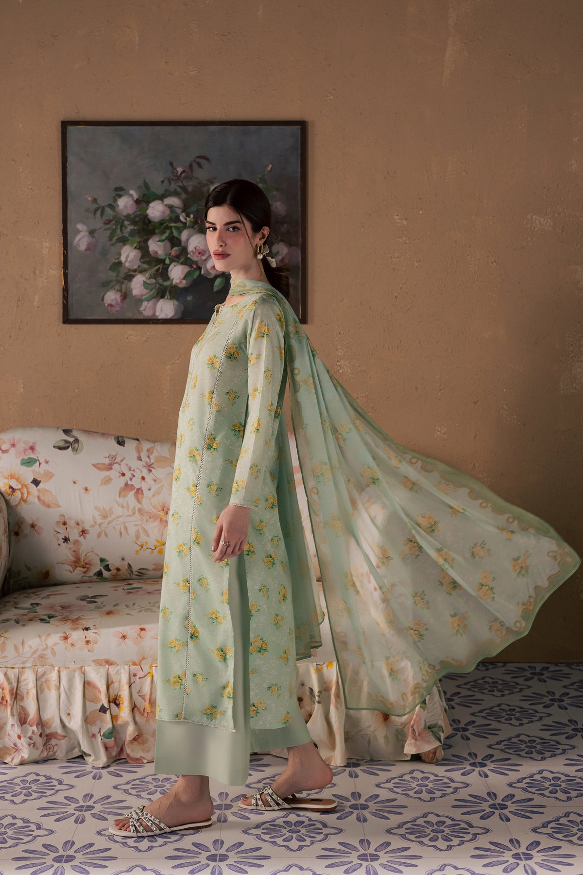 Green Glaze 3Pc - Printed Lawn Dress