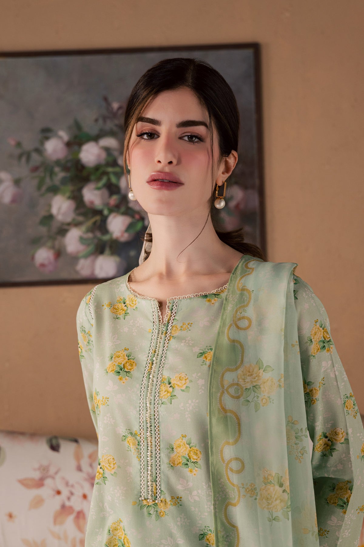 Green Glaze 3Pc - Printed Lawn Dress