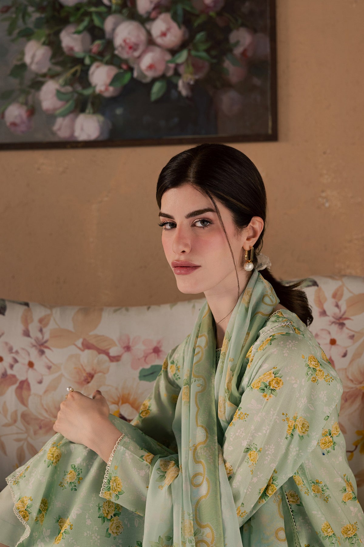 Green Glaze 3Pc - Printed Lawn Dress