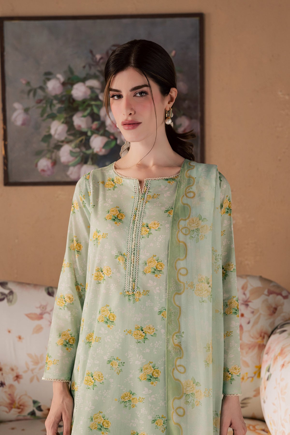 Green Glaze 3Pc - Printed Lawn Dress