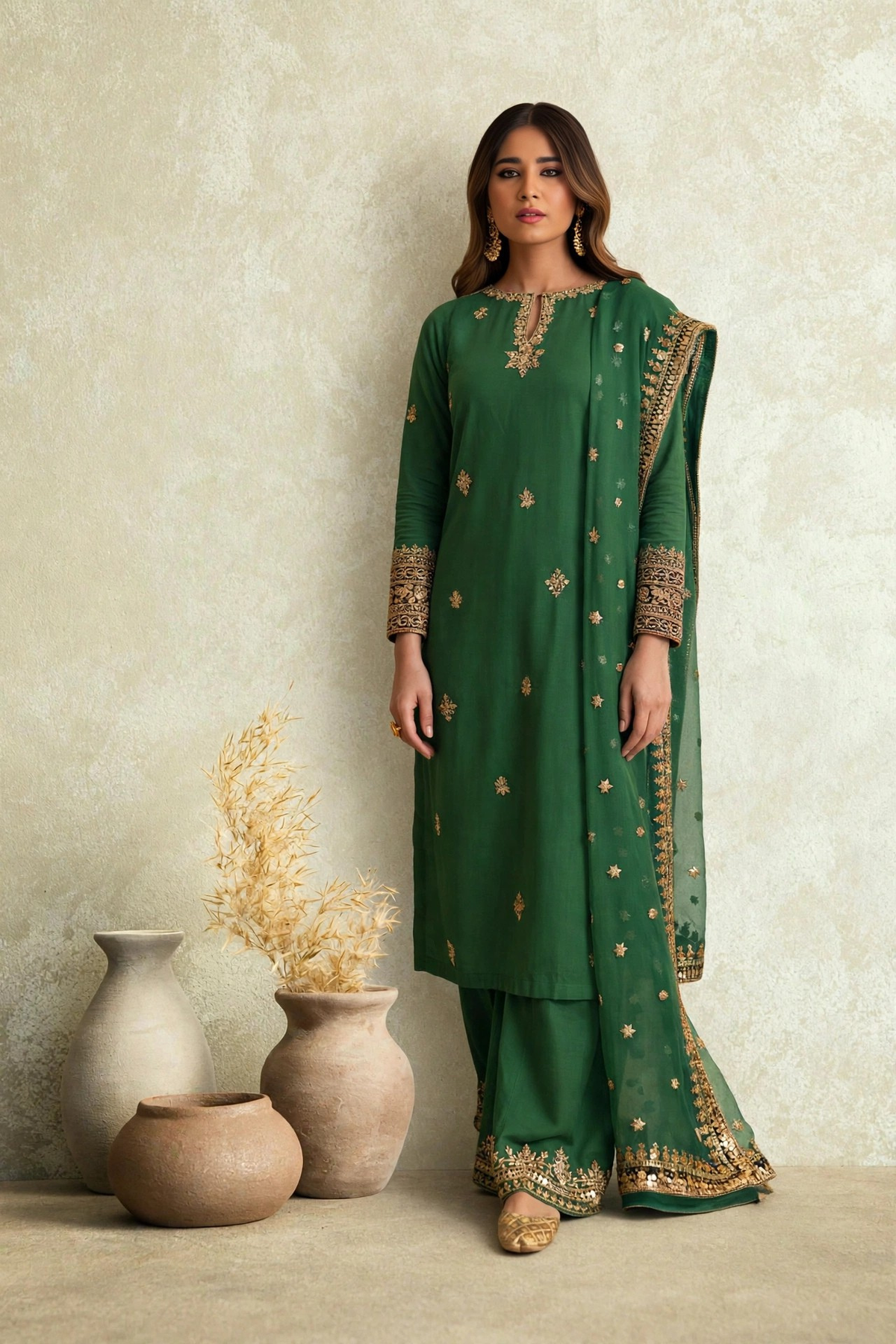 Green Zareen Lawn Suit - 3 Piece Embroidered Ready to Wear