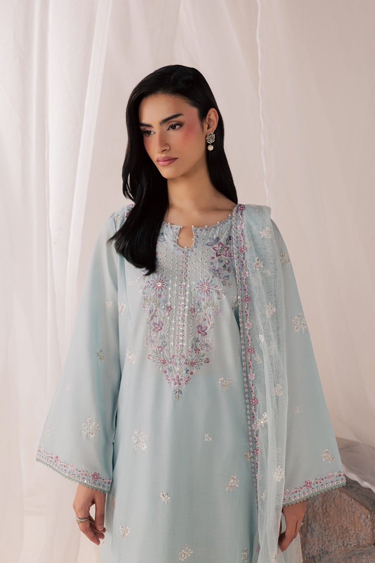 Hazy Blue 3Pc - Luxury Embroidered Lawn