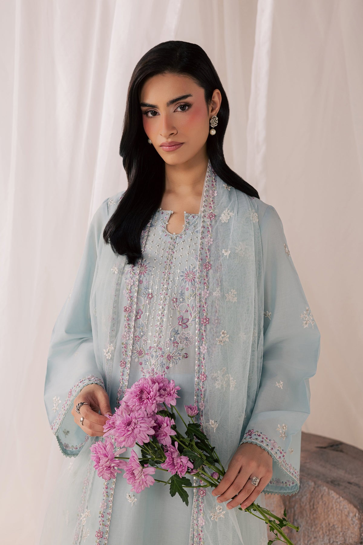 Hazy Blue 3Pc - Luxury Embroidered Lawn