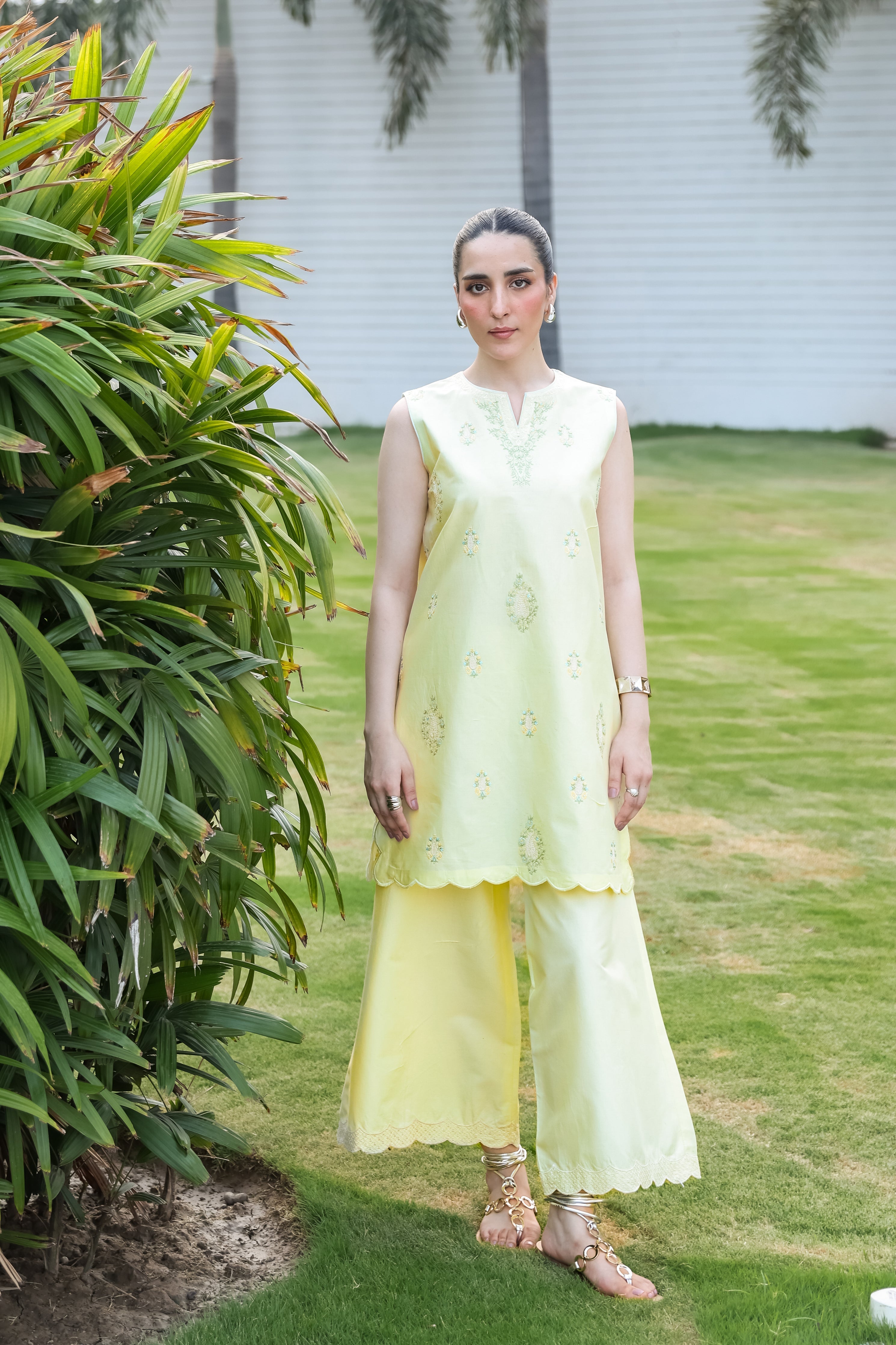 LIME YELLOW LUXURY EMBROIDERED 2PCS SET (NPA2-25304) - READY TO WEAR