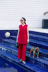 RASPBERRY RED LUXURY EMBROIDERED 2PCS SET (NPA2-25301) - READY TO WEAR