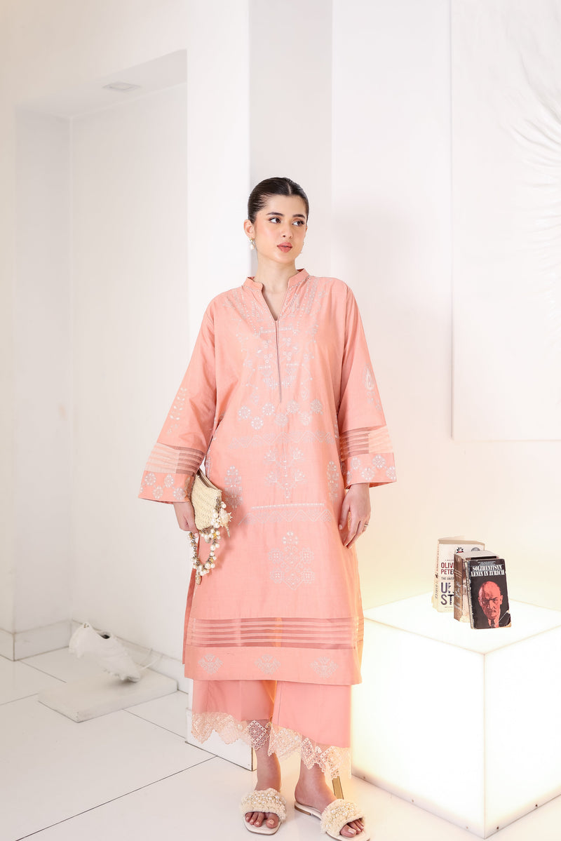 Peachy Pink Luxury Embroidered 2Pcs Set (Npa2-25306)-Ready To Wear
