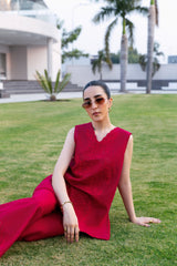 RASPBERRY RED LUXURY EMBROIDERED 2PCS SET (NPA2-25301) - READY TO WEAR
