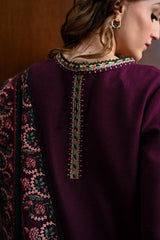DEEP PLUM LUXURY EMBROIDERED KARANDI SET (NEL-25627) READY TO SHIP