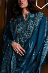 TEAL BLUE LUXURY EMBROIDERED KARANDI SET STITCHED (NEL-25625) READY TO SHIP