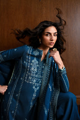 TEAL BLUE LUXURY EMBROIDERED KARANDI SET STITCHED (NEL-25625) READY TO SHIP