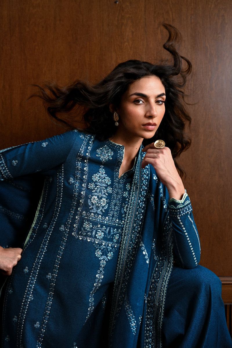 TEAL BLUE LUXURY EMBROIDERED KARANDI SET STITCHED (NEL-25625) READY TO SHIP