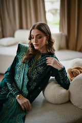 EMERALD GREEN LUXURY EMBROIDERED KARANDI SET STITCHED (NEL-25623) READY TO SHIP