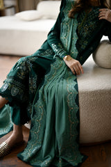 EMERALD GREEN LUXURY EMBROIDERED KARANDI SET STITCHED (NEL-25623) READY TO SHIP