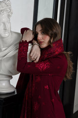 MAROON LUXURY EMBROIDERED KARANDI SET STITCHED (NEL-25622) READY TO SHIP
