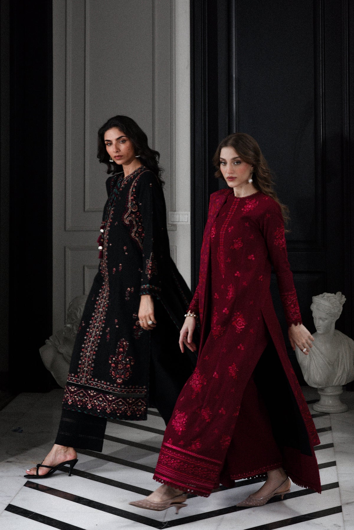 MAROON LUXURY EMBROIDERED KARANDI SET STITCHED (NEL-25622) READY TO SHIP