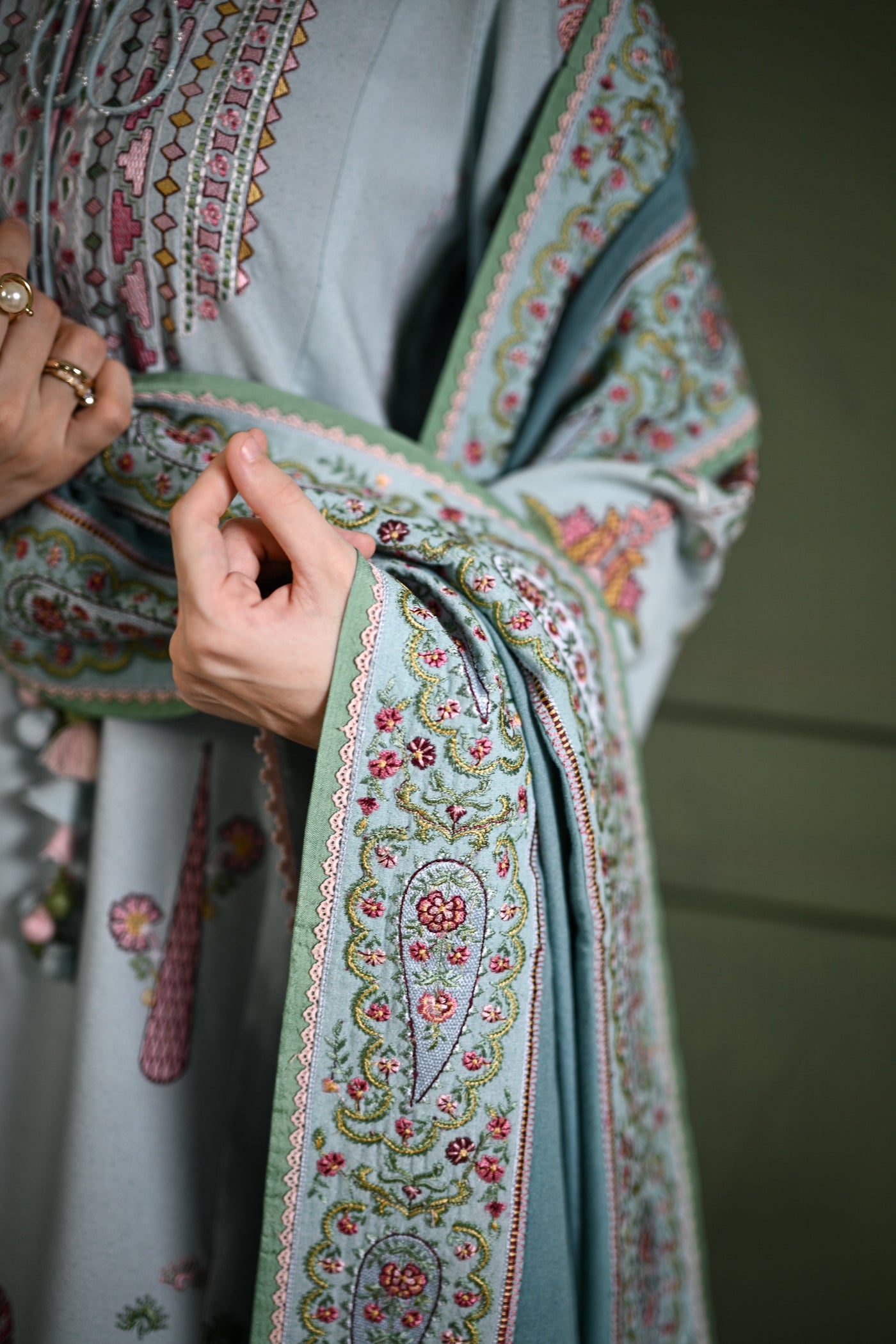 Ice Blue Luxury Embroidered Karandi Set Stitched (Nel-25634) Ready To Ship