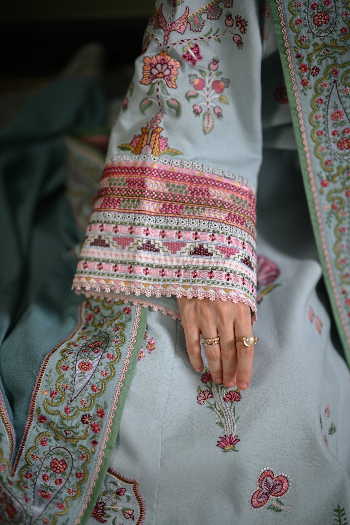 Ice Blue Luxury Embroidered Karandi Set Stitched (Nel-25634) Ready To Ship