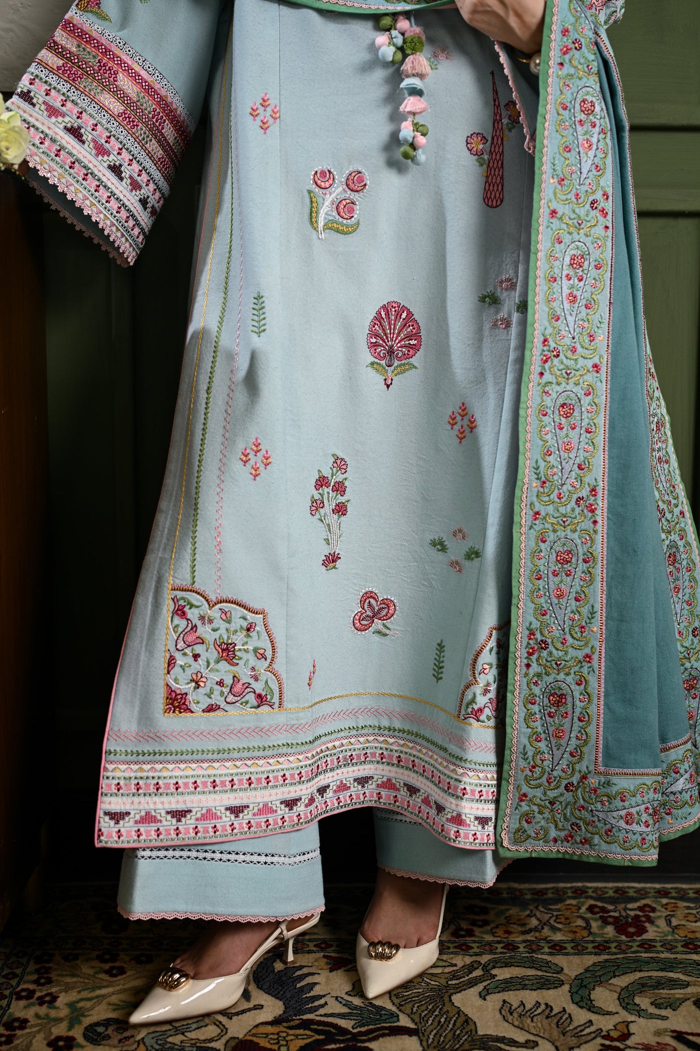 Ice Blue Luxury Embroidered Karandi Set Stitched (Nel-25634) Ready To Ship