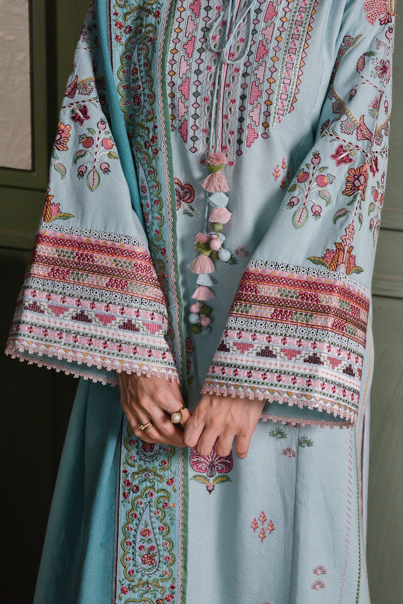 Ice Blue Luxury Embroidered Karandi Set Stitched (Nel-25634) Ready To Ship