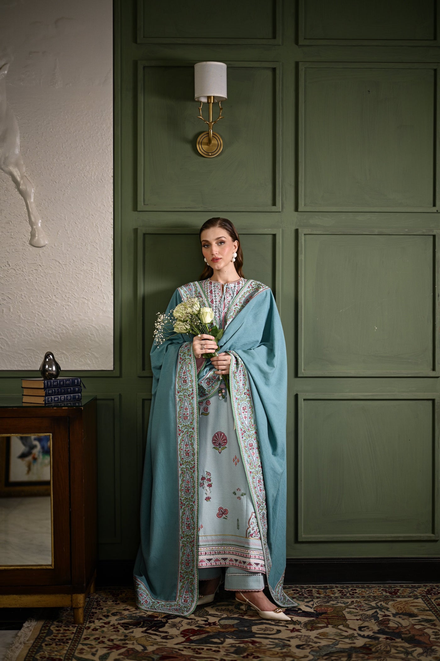 Ice Blue Luxury Embroidered Karandi Set Stitched (Nel-25634) Ready To Ship