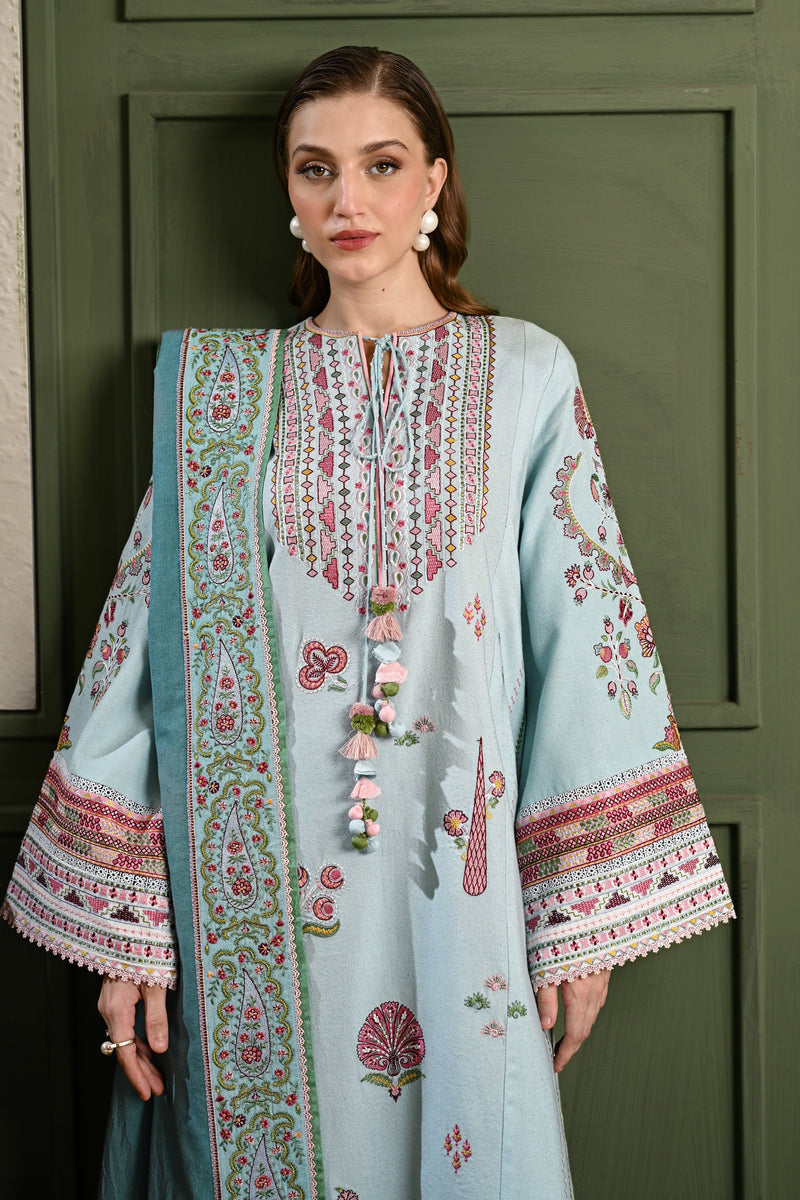 Ice Blue Luxury Embroidered Karandi Set (Nel-25634)