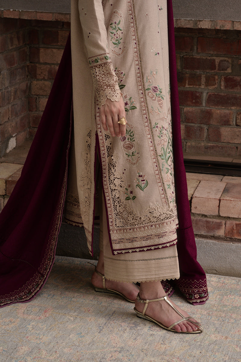 BEIGE & BURGUNDY LUXURY EMBROIDERED KARANDI SET (NEL-25628)