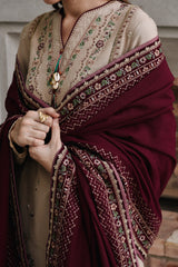 BEIGE & BURGUNDY LUXURY EMBROIDERED KARANDI SET STITCHED (NEL-25628) READY TO SHIP