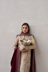 BEIGE & BURGUNDY LUXURY EMBROIDERED KARANDI SET (NEL-25628)