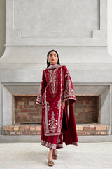 DORI DEEP RED LUXURY EMBROIDERED KARANDI SET (NEL-25629)