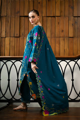ZINC GREEN LASER CUTWORK LUXURY EMBROIDERED KARANDI SET (NEL-25637)