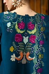ZINC GREEN LASER CUTWORK LUXURY EMBROIDERED KARANDI SET (NEL-25637)