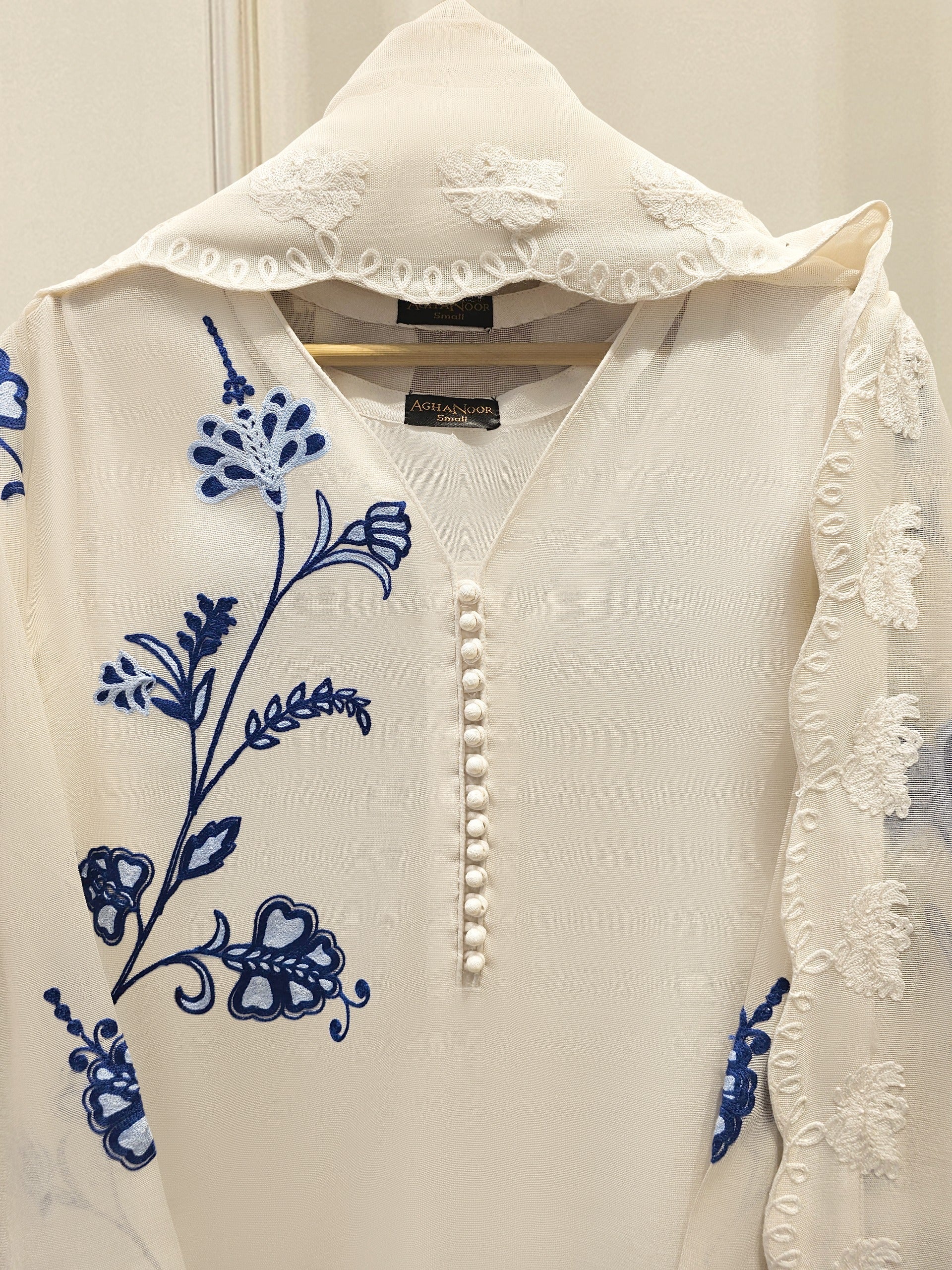 3 Piece - Pure Embroidered Cotton Net Suit S111886