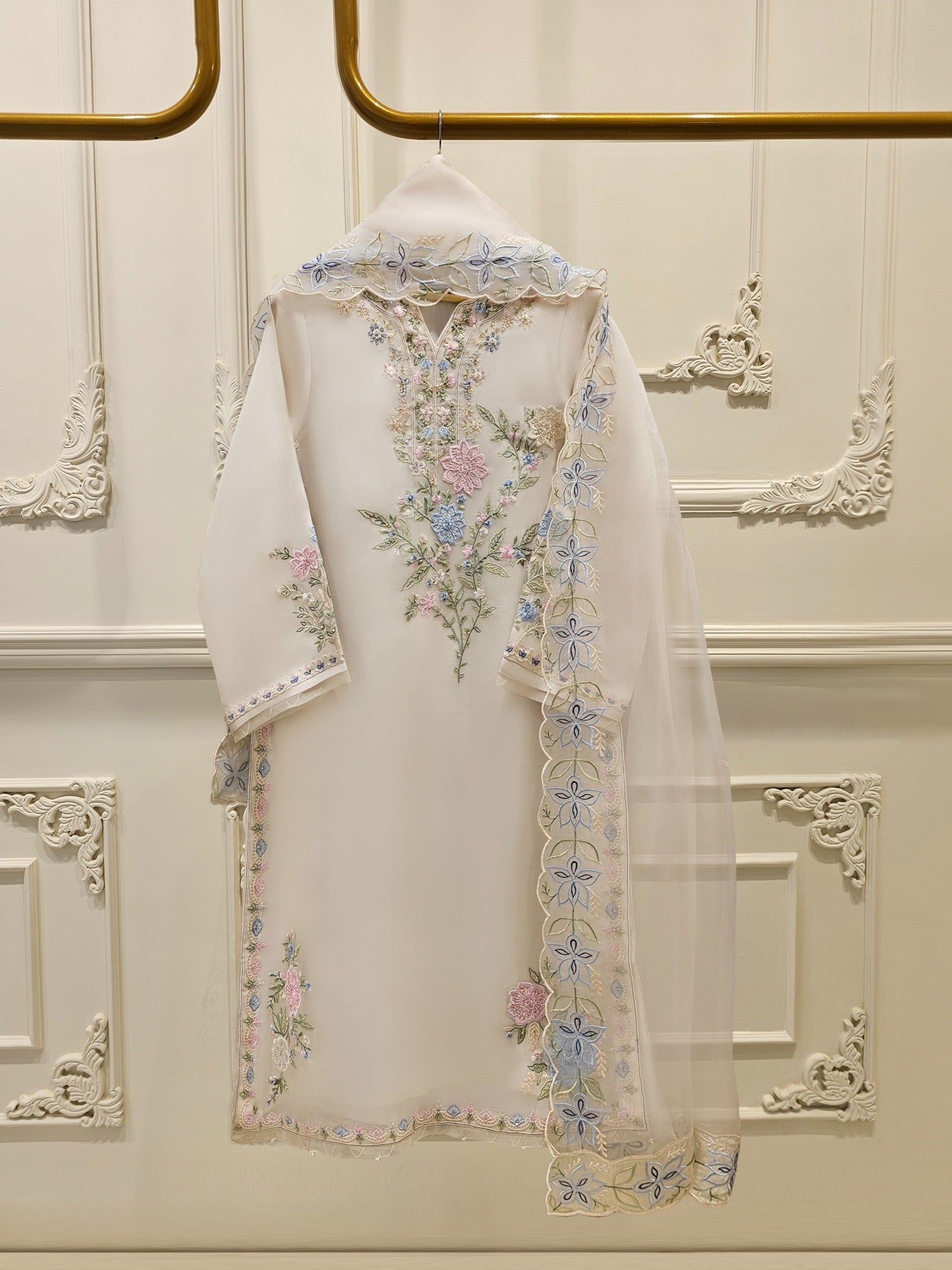 3 Piece - Pure Embroidered Organza Suit S112013