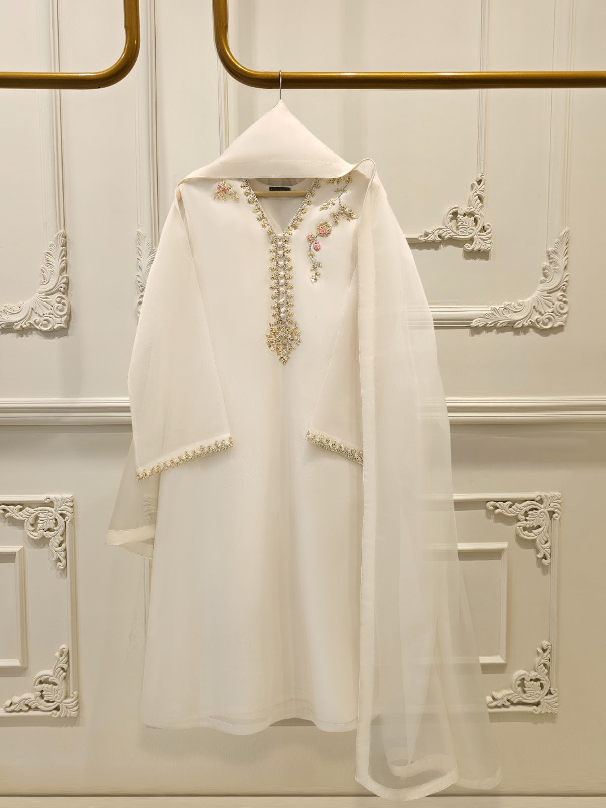 3 Piece - Pure Embroidered Organza Suit S112075