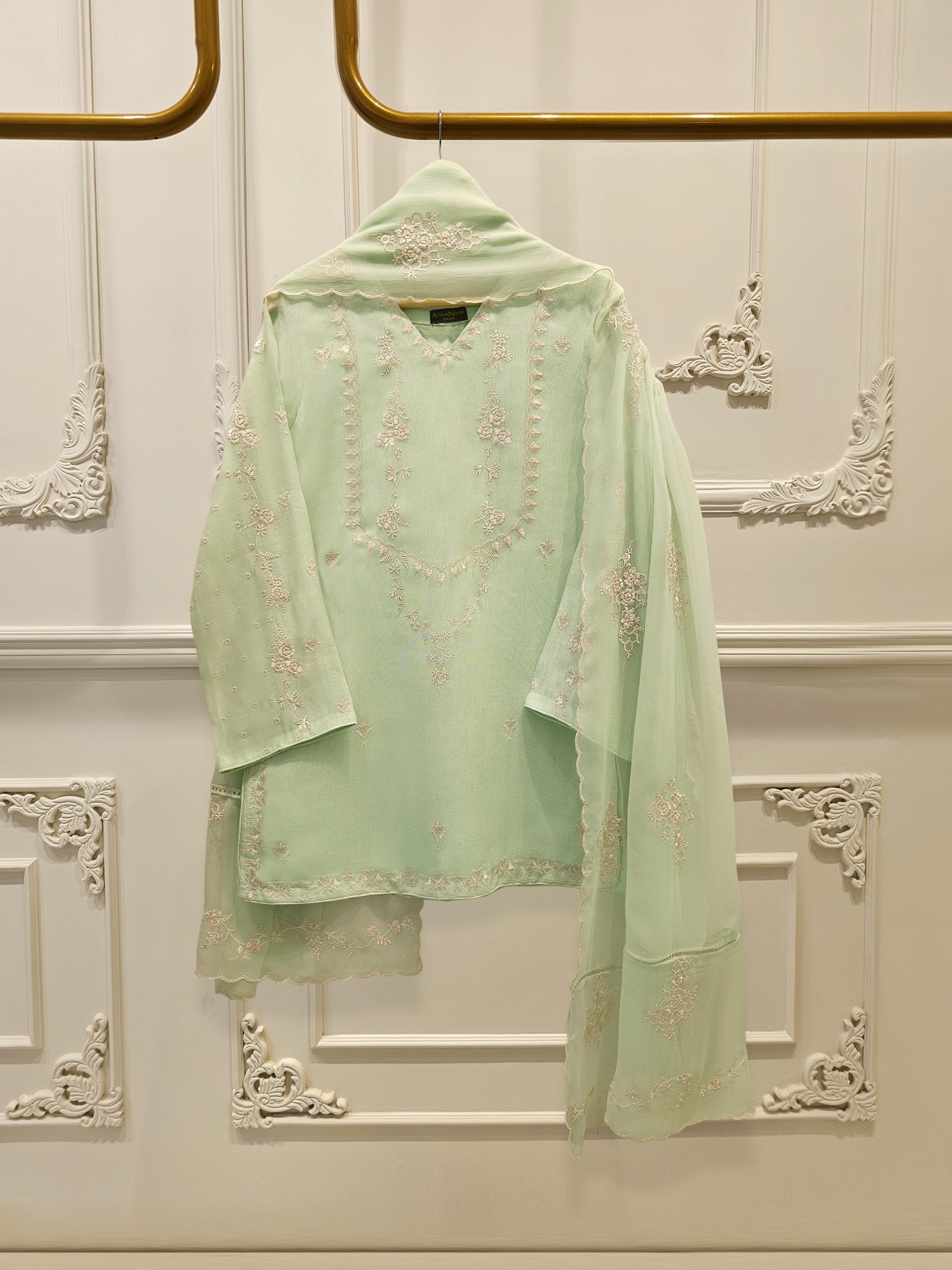 3 Piece - Pure Embroidered Cotton Net Suit S112378