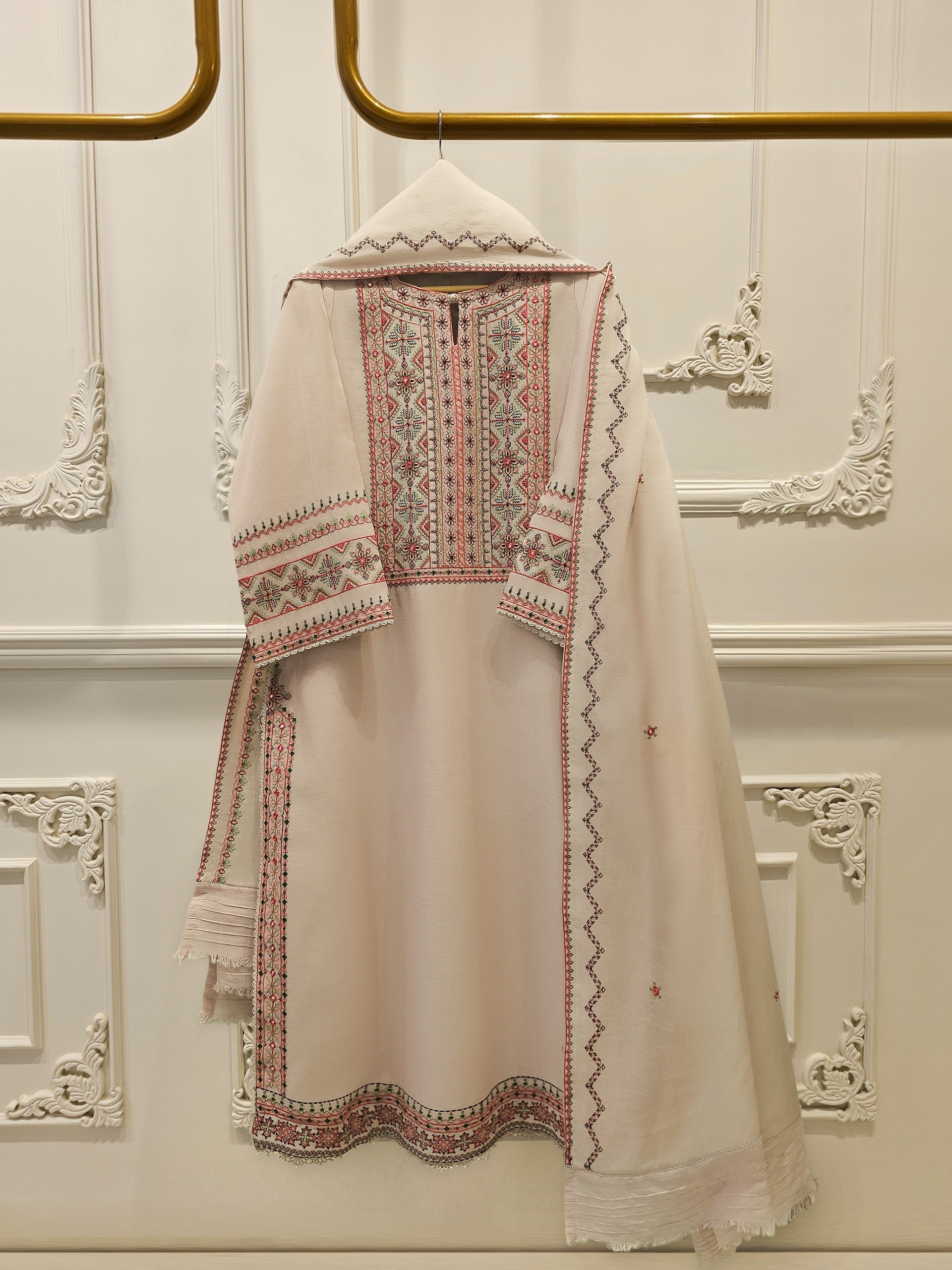 2 Piece - Embroidered Kora Cotton Suit  S112561