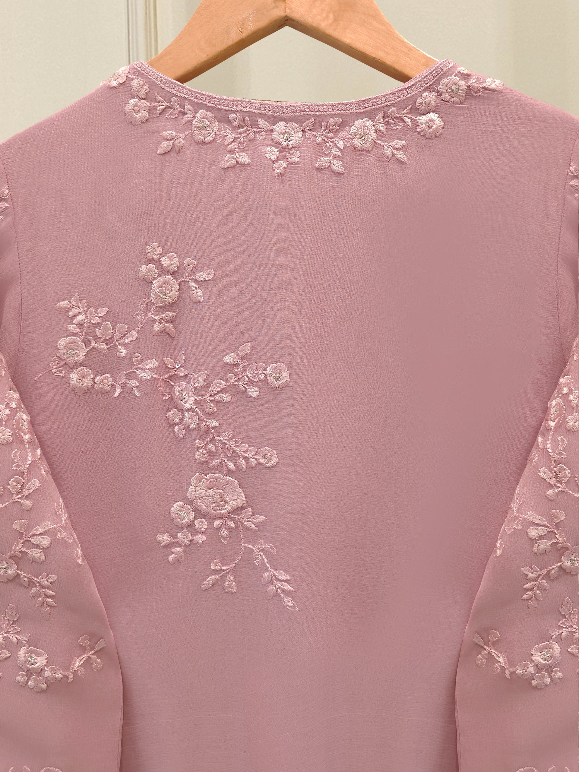 3 Piece - Pure  Chiffon Embroidered Suit S112560